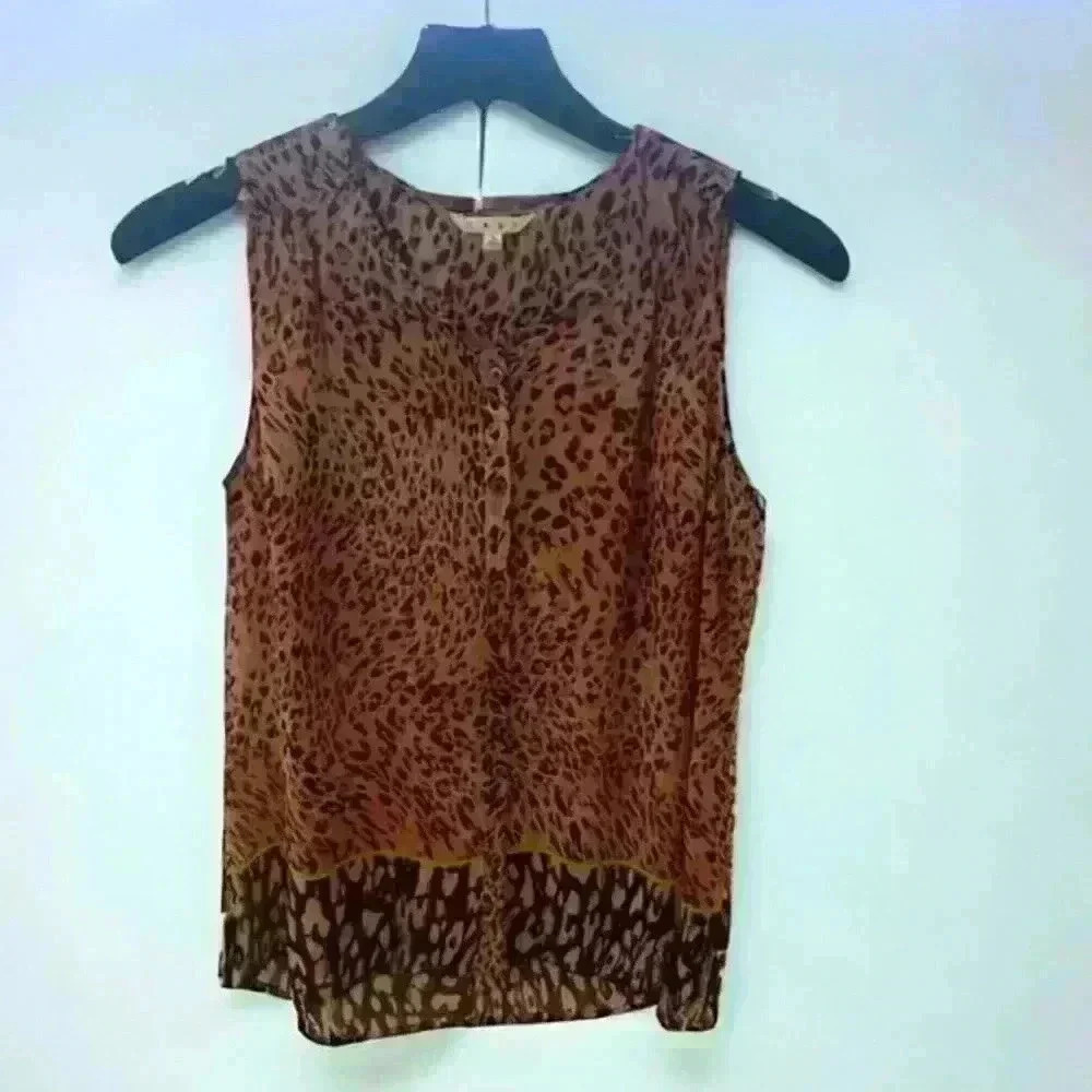 Women’s CAbi Sheer Sleeveless Mother of Pearl Button Up‎ Animal Print Large